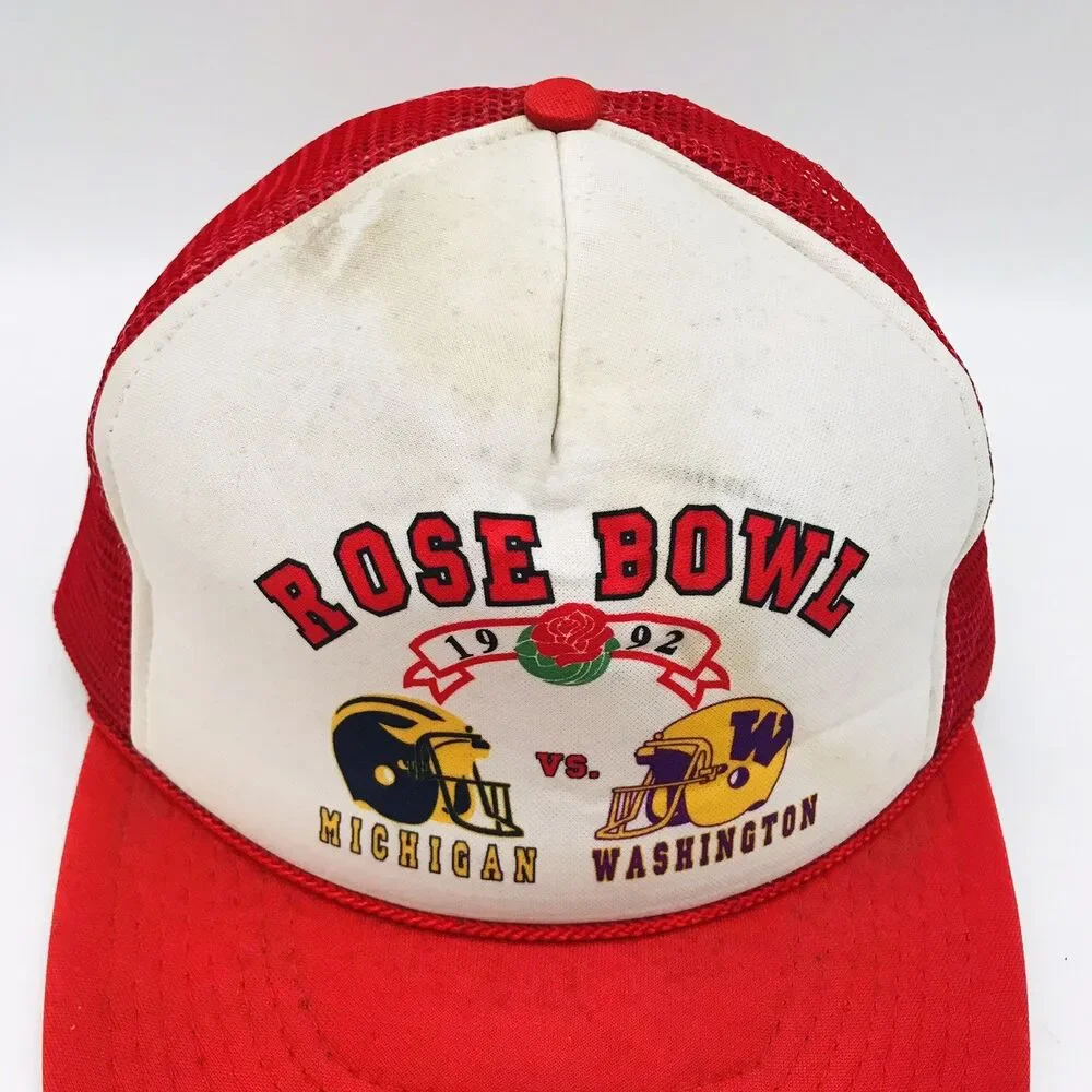 Vtg. Rose Bowl 1992 Ball Cap Michigan Washington NCAA Otto Snapback Foam Braid